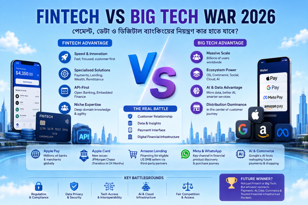 Fintech vs Big Tech War 2026: পেমেন্ট, ডেটা ও ডিজিটাল ব্যাংকিংয়ের নিয়ন্ত্রণ কার হাতে যাবে?