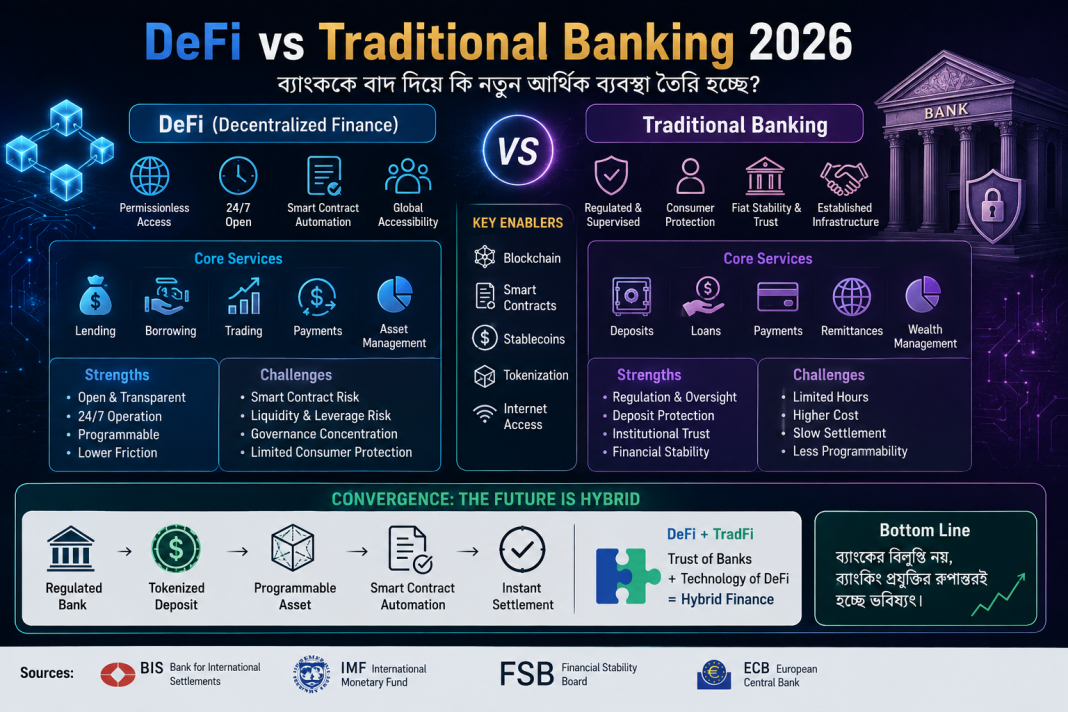 DeFi vs Traditional Banking 2026: ব্যাংককে বাদ দিয়ে কি নতুন আর্থিক ব্যবস্থা তৈরি হচ্ছে?