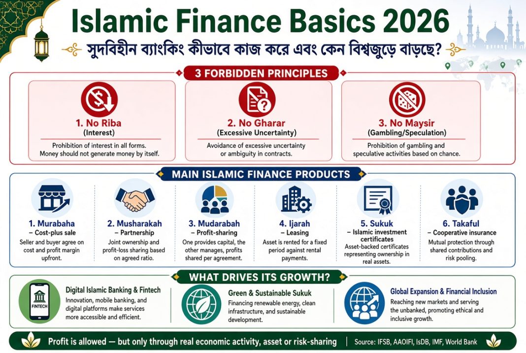 Islamic Finance Basics 2026: সুদবিহীনব্যাংকিংকীভাবেকাজকরেএবংকেনবিশ্বজুড়েবাড়ছে?